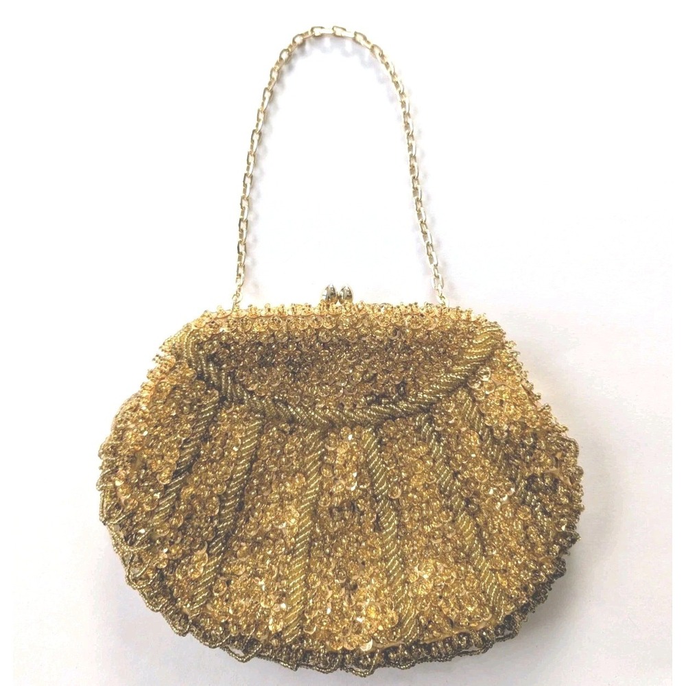 Vtg 1980 Gold Beaded La Regale Ltd. Purse Elegant Evening Bag 8"x6" Hong Kong